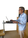 DVC03-SH-PD 20" Sit-Stand Adjustable Shelf for Laptop, Printer, Monitor Clamp on Table Edge. Convert a table to a stand-up laptop station.