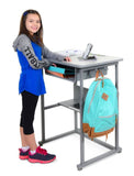 Student-M_Stand-and-sitting-student-desk with backpack hook and storage. Height adjustable.