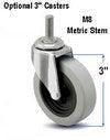 3" Commercial Casters with metric thread M8 x 22 mm pitch 1.25