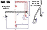 DW630W  Extra Long Reach Wall Monitor Arm  Over the Bed 63 inch long