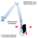 DW630W  Extra Long Reach Wall Monitor Arm  Over the Bed 63 inch long