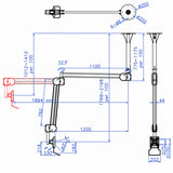 Extra Long Rotation Ceiling Monitor Arm for Hospital rooms technical drawing 1