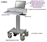 DMED1-C Sit to Stand Mobile Medical Computer Cart lockable Laptop Drawer, Monitor Stand & Keyboard Shelf