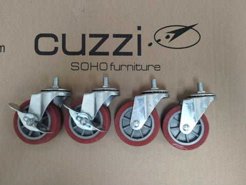 RE-3-M10  - Set of four 3" Casters with Metric Stem M10 x 15 mm. x 1.25 pitch