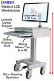 DMED1-C Sit to Stand Mobile Medical Computer Cart lockable Laptop Drawer, Monitor Stand & Keyboard Shelf