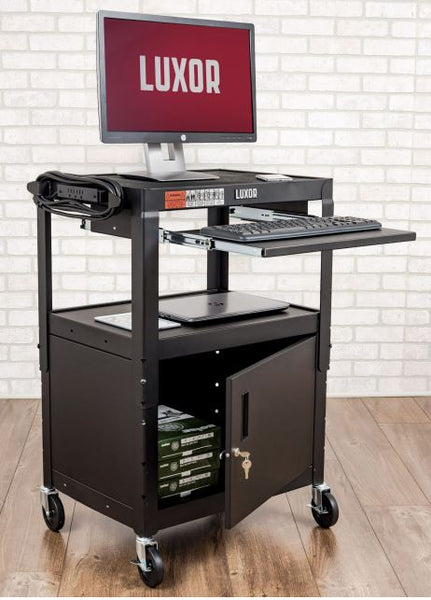C AVJ42KBC - Adjustable Height Steel Computer Cart with locking Cabinet ...