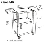 C_AVJ42CDL - Adjustable Height Steel A/V Cart & Cabinet, Drop Leaf expanding top - Oceanpointe Distributors Corporation