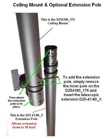 D254180_X TV Ceiling Extension Pole for an Extra 44" to 80" Extension - Oceanpointe Distributors Corporation