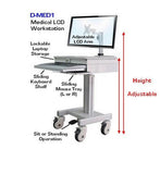 DMED1 Height-Adjustable Sit-Stand Mobile Medical Computer Cart w/lockable Laptop Drawer + Monitor Mount + Keyboard Tray +CPU holder - Oceanpointe Distributors Corporation