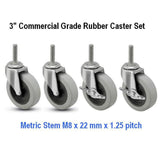 3" Commercial Casters with metric thread M8 x 22 mm pitch 1.25