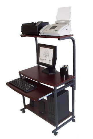 32 inch Compact Mobile Rolling Computer Desk w/ Printer Shelf Hutch